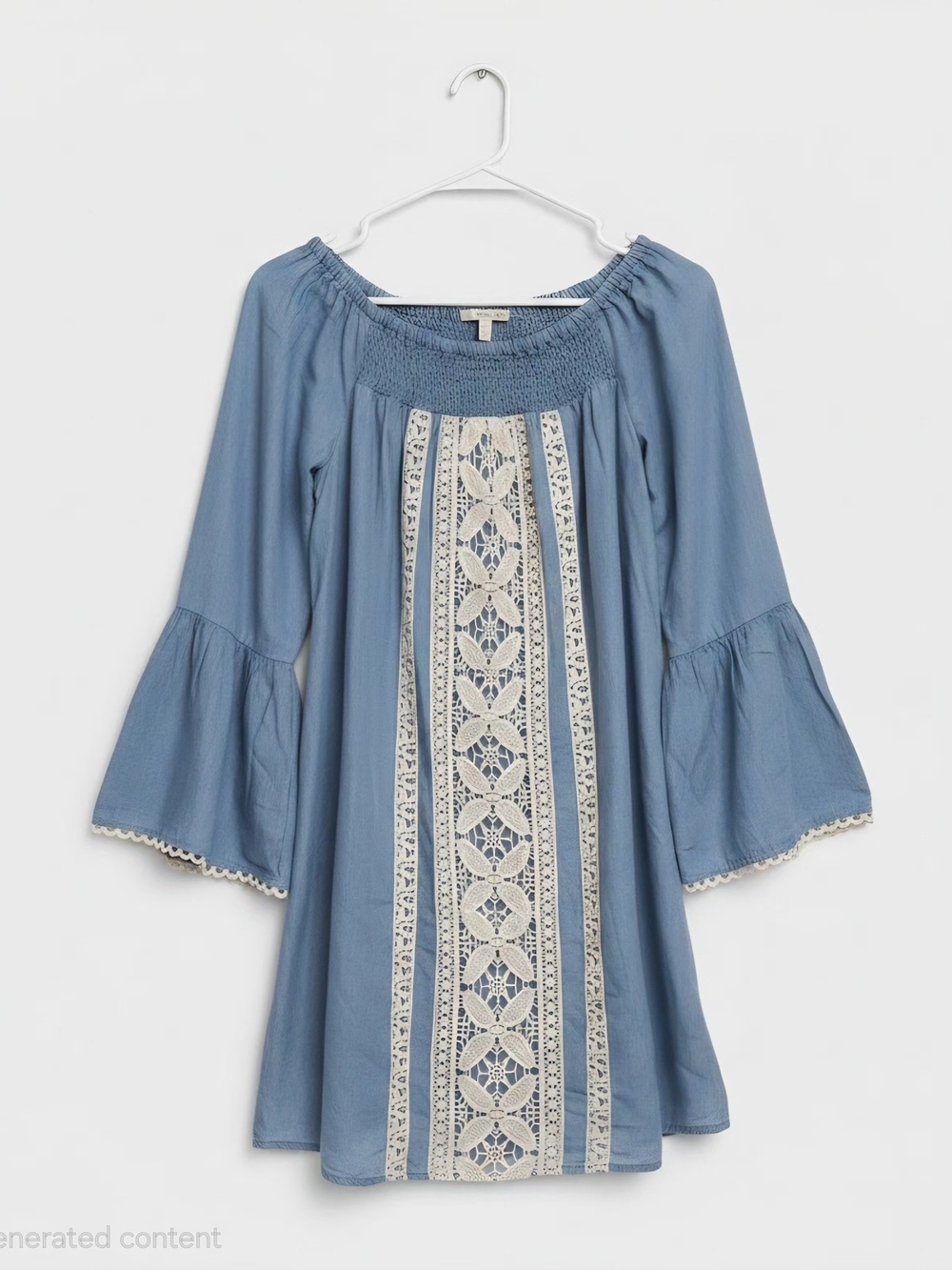 hint of mint Blue Peasant Dress with Cream Crochet Trim